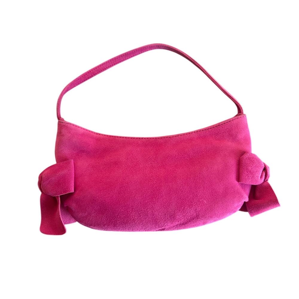 L.K.Bennett Suede Crescent Purse in Hot Pink with Bow Accents Baguette y2k era